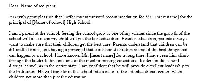 Write a letter of recommendation for an aspiring High school principal