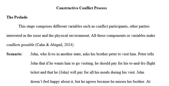 Write a paper in which you identify a conflict that you or someone you know has had and has already been resolved