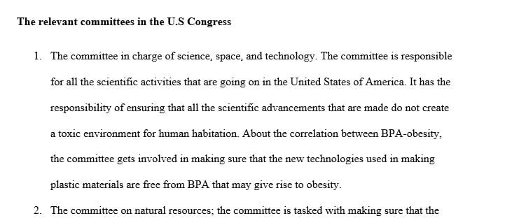 Write a short description on the committee’s responsibilities and how it’s related to the correlation Between BPA and obesity