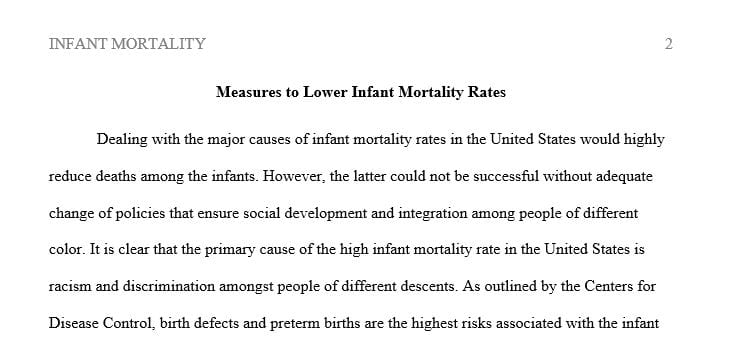 Write report proposing effective measures to curb infant mortality rate