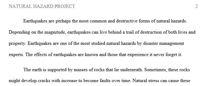 Your hazard project is a page summary of a real or potential natural hazard