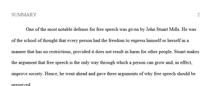 2 page summary on John Stuart Mill's ideas on free speech ...