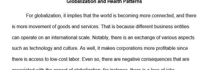 Describe globalization and international patterns of health and disease.