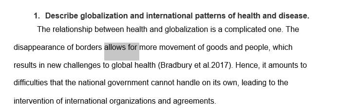 Describe globalization and international patterns of health and disease.