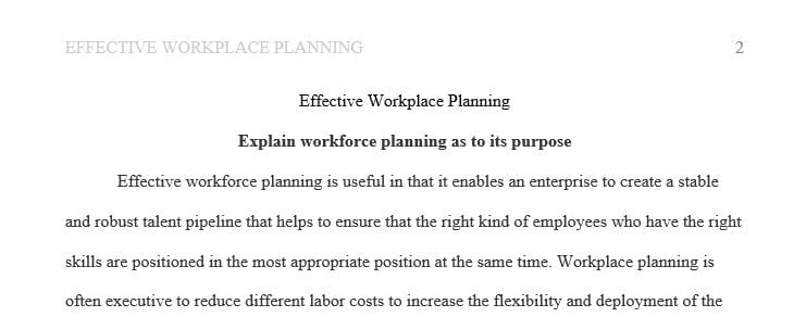 Describe methods for conducting workforce planning and detail desired outcomes.