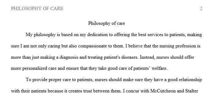 Essay about philosophy of care as a nurse