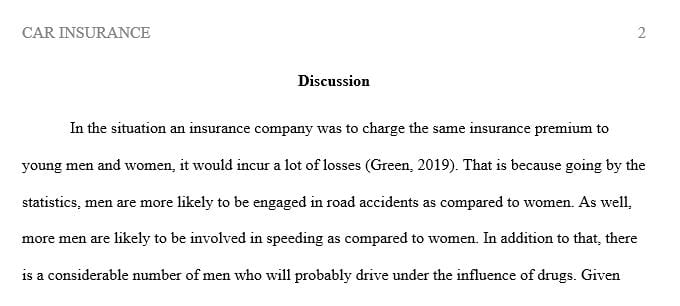 Explain what might happen to an insurance company that charged the same car insurance rates to young men and young women