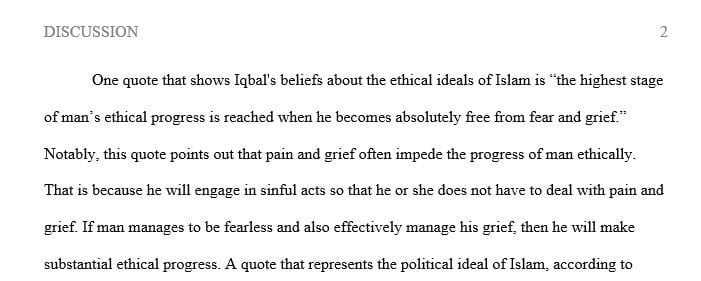 Find one quote that you think represents what Iqbal believes is the moral (or ethical) ideal of Islam