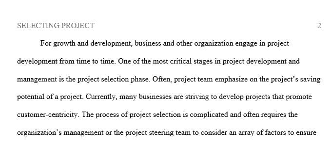 Identifying the factors of project selection: A drastic shift project benefits approach towards customer centricity