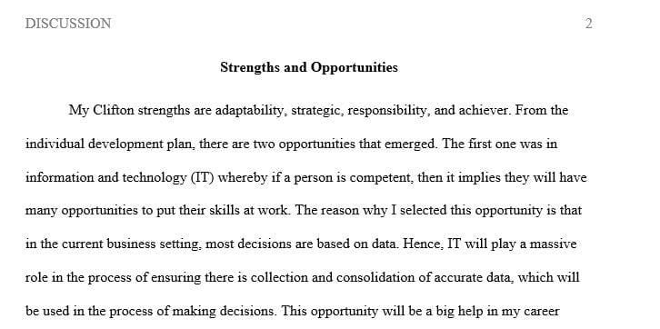 List your top five strengths from the CliftonStrengths Results assessment.