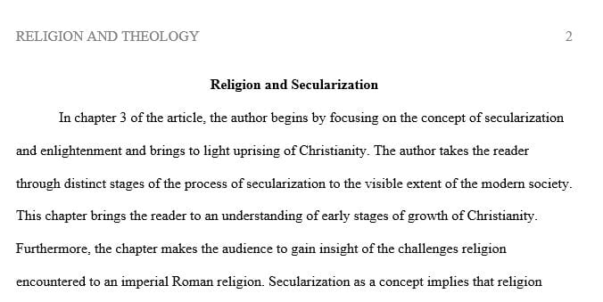 Present a short formal analysis of deChant’s Primer on  Chapter 3 entitled Secularization