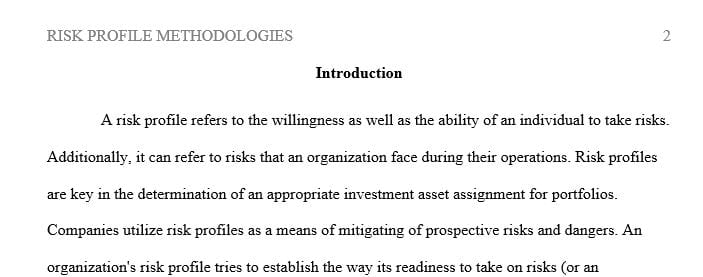 Topic: Risk Profile Methodologies