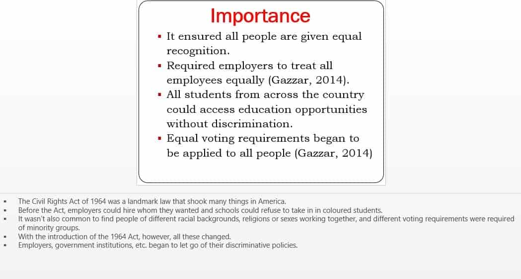 Topic for PowerPoint Presentation: The Civil Rights Act of 1964.