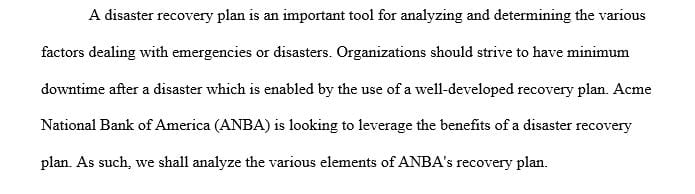 Explain the key ways that ANBA's DRP can help mitigate risk in the organization.