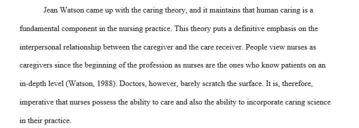 How can the caring theory be  applied to your patients today to bring about a positive outcome of care in nursing