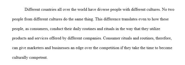 Identify and compare the major differences in Rituals and Routine of two different countries by preparing a list of respective feature