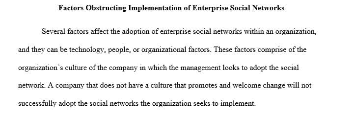 Identify the people organization and technology factors responsible for Impeding adoption of internal corporate social networks