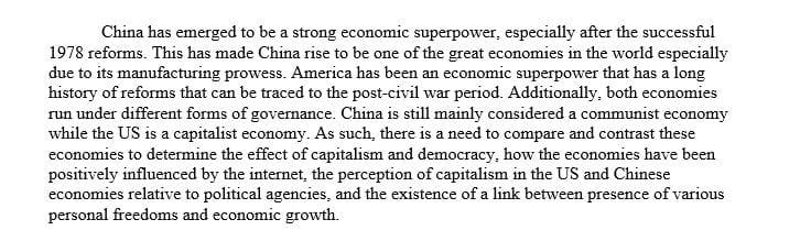 Prepare an individual research paper that compares and contrasts the American and Chinese economies