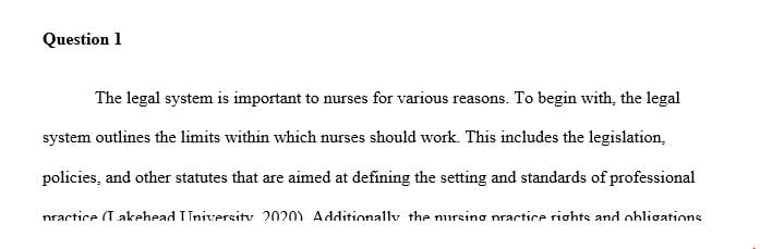 What is the importance of the legal system for nurses