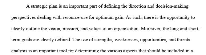 Write a 2- to 3-page strategic plan for the department or organization