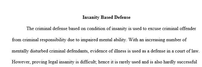 Write a one to two page paper exploring the use of the defense insanity.