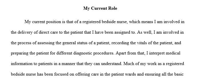 1 to 2 page double-spaced essay is needed that explains your current role in nursing