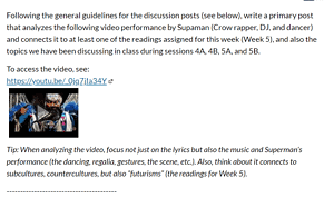 Write a primary post that analyzes the following video performance by Supaman