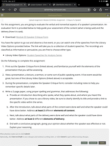 Print out the Speaker Critique Form (linked above) and familiarize yourself with the elements of the presentation