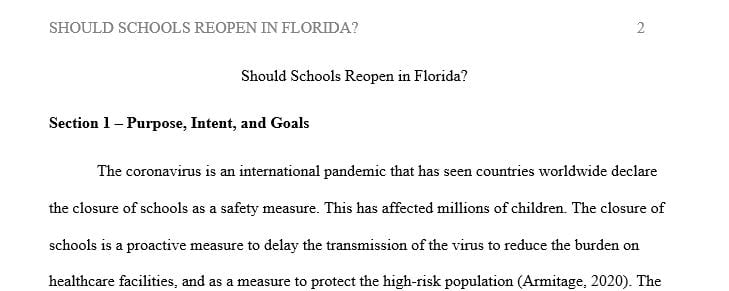 Analyze the debate on whether schools in Florida should reopen in August 2020.