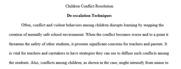 At least 2-3 de-escalation techniques for conflict between Kimber and Crystal.