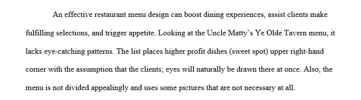 Based on your understanding of menu design indicate the issues or problems which exist with the current menu