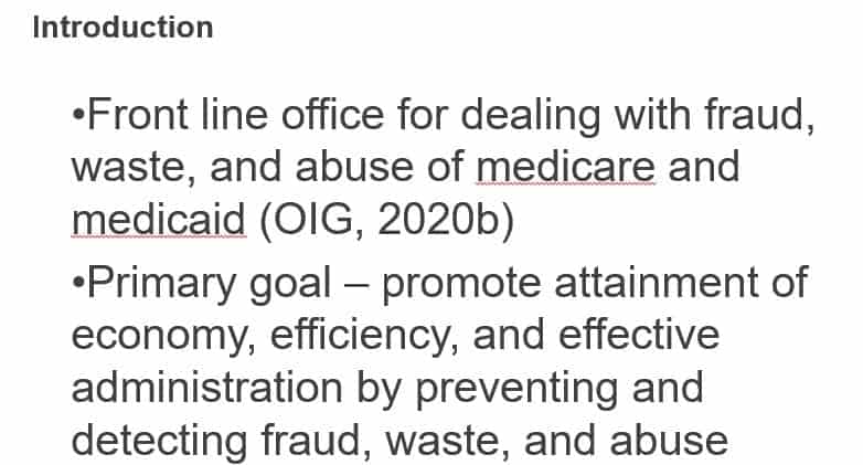 Complete an 8-10 slide presentation discussing the role of the Office of the Inspector General (OIG) in combating health care fraud