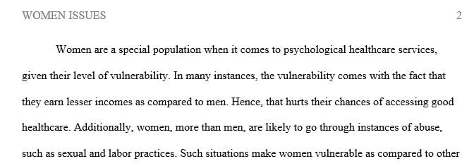 Consider and address the issues related to only women.