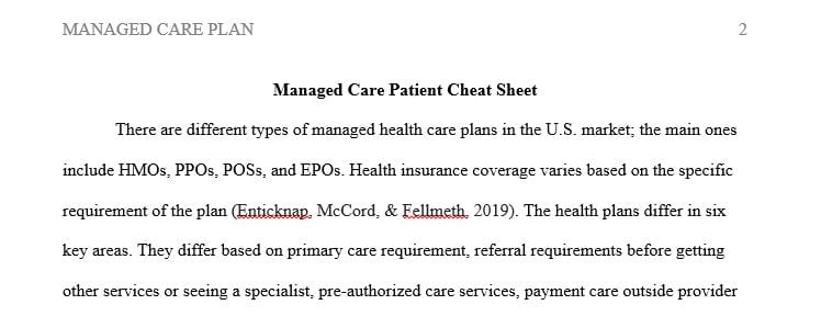 Create a graphical patient cheat-sheet to highlight the key points of managed care plans