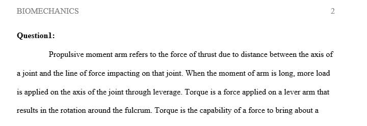 Define propulsive moment arm, torque, moment of force, global reference frame