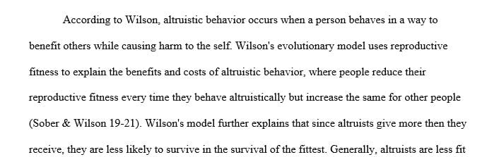 Describe Wilson's evolutionary explanation of how altruism persists across generations.