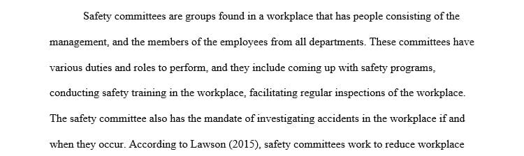 Describe one of the safety committees your organization uses and how it reduces risk within your organization.