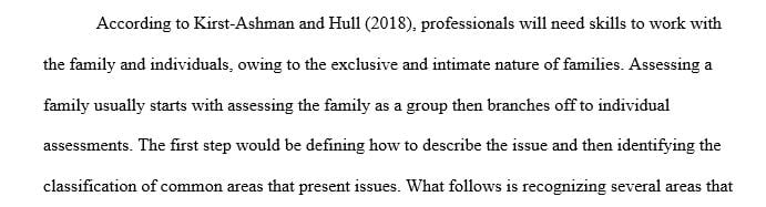 Describe the assessment process as related to individuals and families.