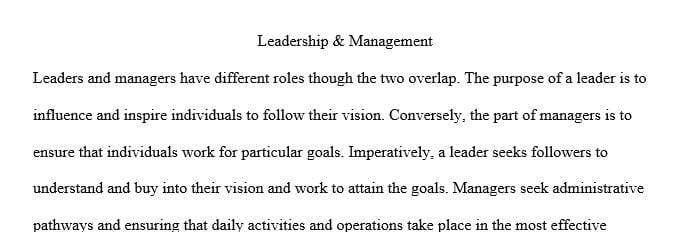 Describe the difference in roles between leadership and management.