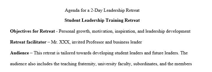 Design a 12-topic agenda for a 2-day, 16-hour leadership retreat.