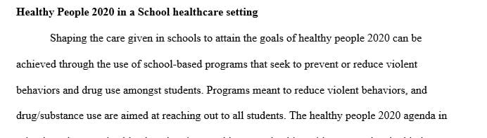 Discuss how Healthy People 2020 can be used to shape the care given in a school health setting.