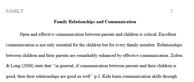 Discuss the parents relationship with children in a family.