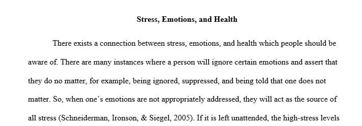 Discussion the connection between emotions, stress and health.