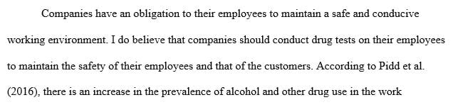  Do you think that companies should perform drug testing on employees