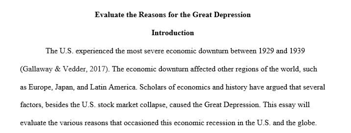 Evaluate the reasons for the Great Depression.