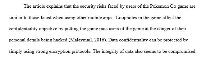 Explain how the Pokémon Go game can potentially affect the security objectives of its users