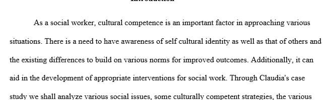 Explain how the literature informs you about Claudia and her family when assessing her situation.