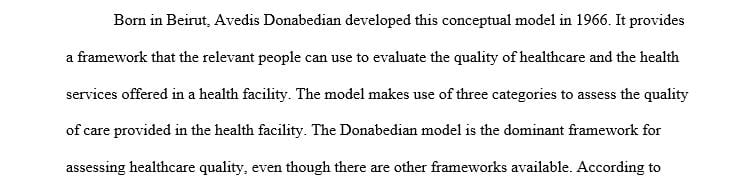 Explain how you might apply Donabedian’s model to your health services organization or one with which you are familiar.  