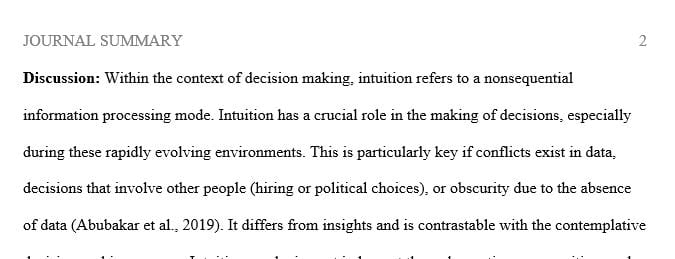 Explain the role of intuition in decision making