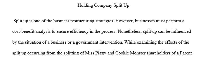 Explain what happens to Parent Holding Company after the split up